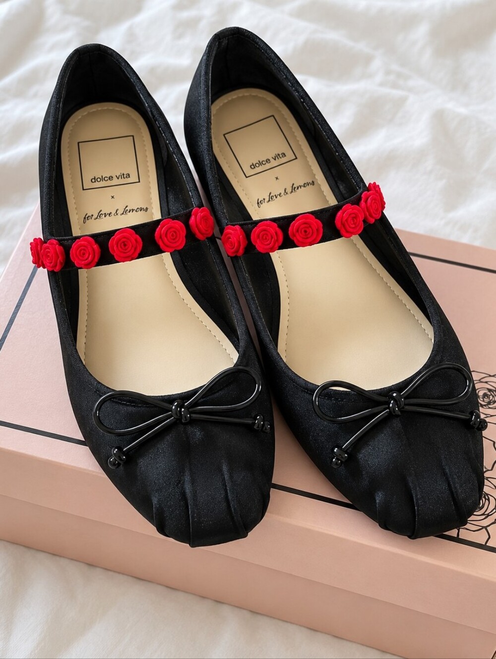 Dolce Vita x For Love & Lemons Black Satin Ballet Flats — Size 7